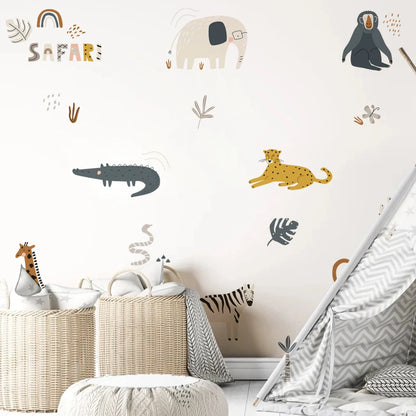 Cartoon Safari Animals Wall Decal | Room Decor displayed in room decor by HomeDecorDecals.
