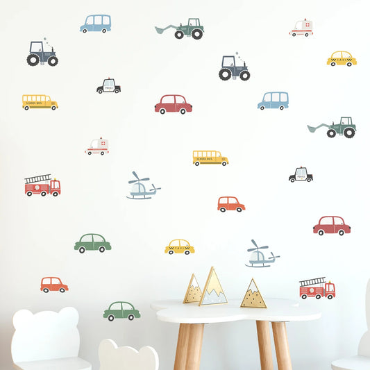 Cartoon Tractor Helicopter and Car Wall Decal | Kids Room Decor removable peel and stick wall decal by HomeDecorDecals.