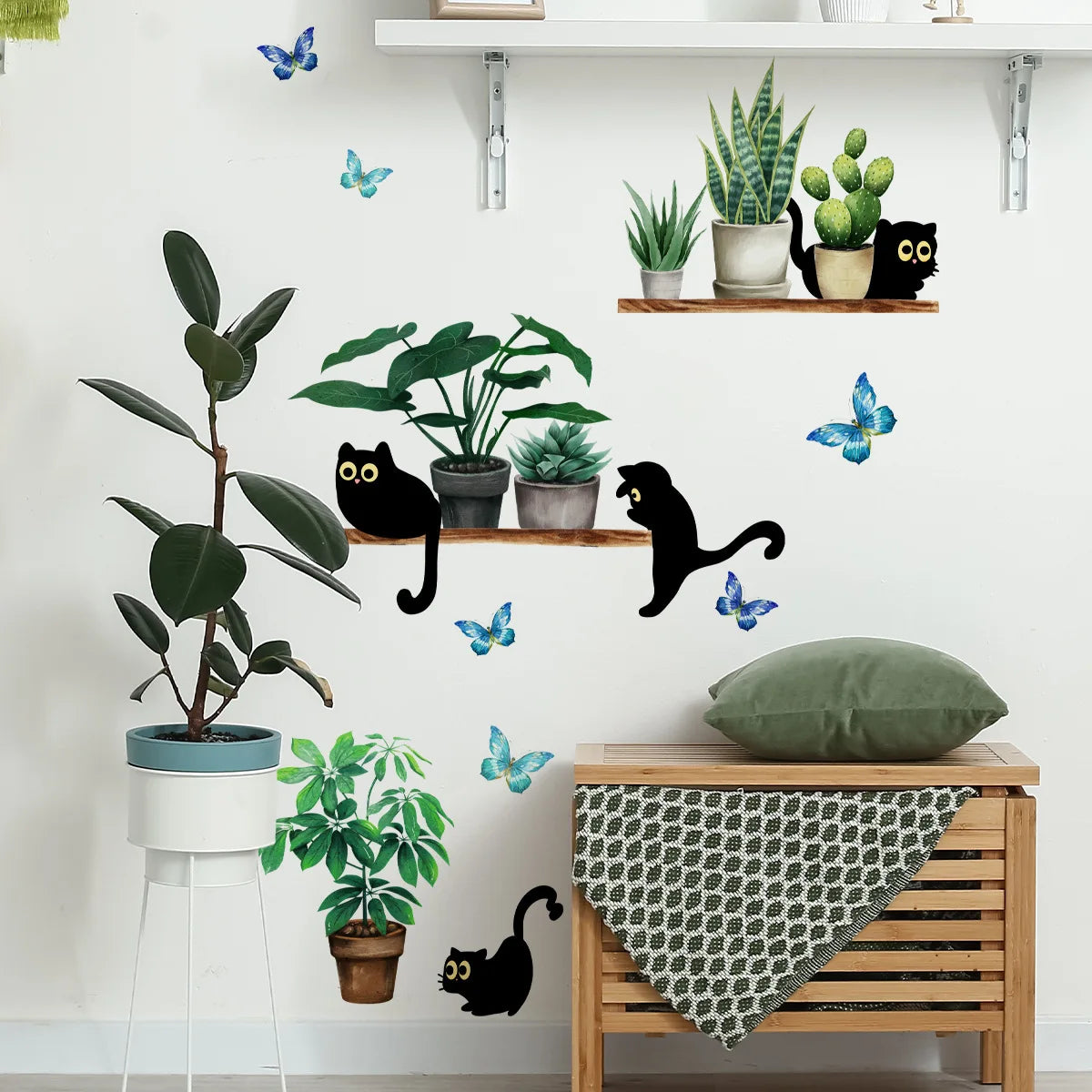 Green Plant Cute Kitten Wall Sticker for Home Decor-HomeDecorDecals_com