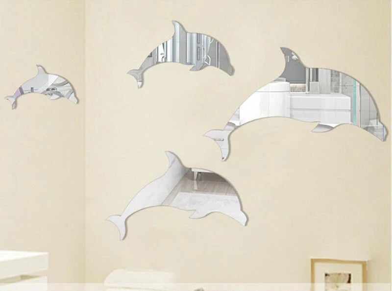 4pcs Wall Hangings 3D Wall Decals Art Mirror Acrylic Wall Stickers Home Decoration Kids Room Classroom Wall Decor Blue Dolphin-HomeDecorDecals_com
