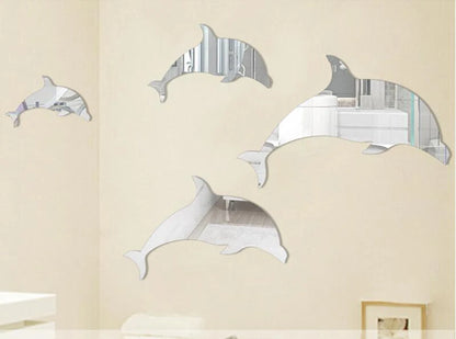 4pcs Wall Hangings 3D Wall Decals Art Mirror Acrylic Wall Stickers Home Decoration Kids Room Classroom Wall Decor Blue Dolphin-HomeDecorDecals_com