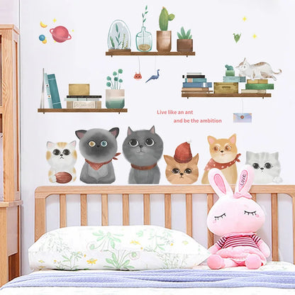 2PCS Cartoon Naughty Cats Stacked Arhats Wall Stickers Kindergarten Children'S Room Wall Decoration Fun Wallpaper-HomeDecorDecals_com