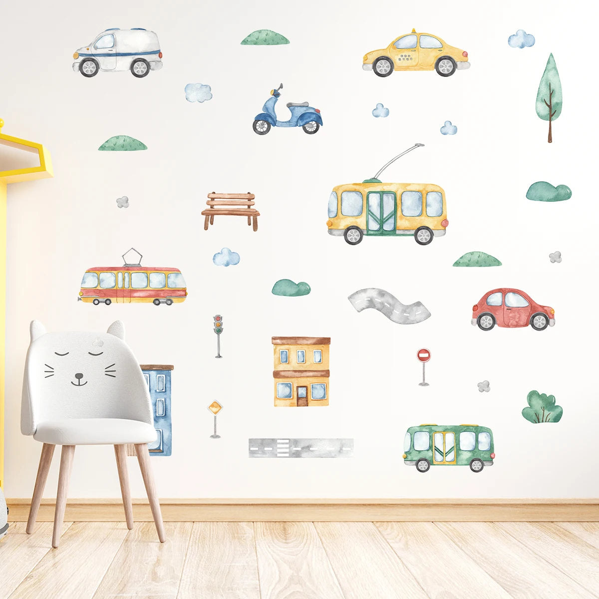 Cartoon Tree Bus Car Wall Stickers for Kids Room Home Decor Accessories Living Room Child Bedroom Decoration Baby Nursery-HomeDecorDecals_com