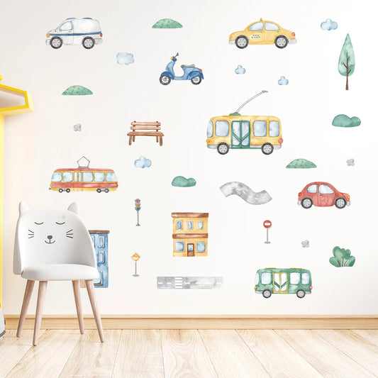 Cartoon Tree Bus Car Wall Stickers for Kids Room Home Decor Accessories Living Room Child Bedroom Decoration Baby Nursery-HomeDecorDecals_com