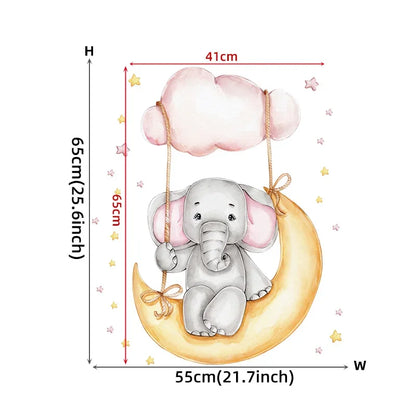 Cartoon Grey Baby Elephant Moon Gold Stars Wall Stickers for Kids Room Decor Nurserry Wall Decals Girl Boy Room Decorative-HomeDecorDecals_com