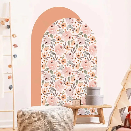 Boho Flowers Arch Wallpaper Nursery Decal Children's Room Baby Sticker Kids Bedroom Living Vinyl Home Decoration Peel and Stick-HomeDecorDecals_com
