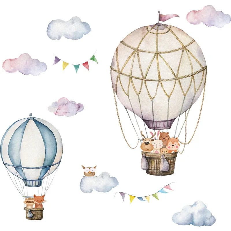 Watercolor Animals BalloonWall Stickers for Children's Room Blue Color for Kids Room Baby Nursery Room Wall Decals Boy Room-HomeDecorDecals_com