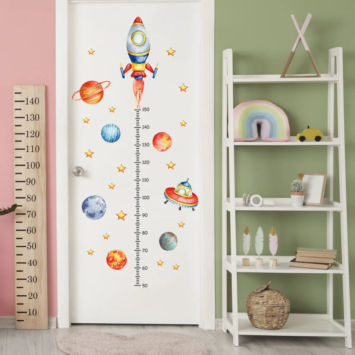 Cartoon Planet Rocket Height Measurement Wall Stickers for Kids Room Baby Boy Room Height Roller Grow Up Chart Wall Decals Mural-HomeDecorDecals_com