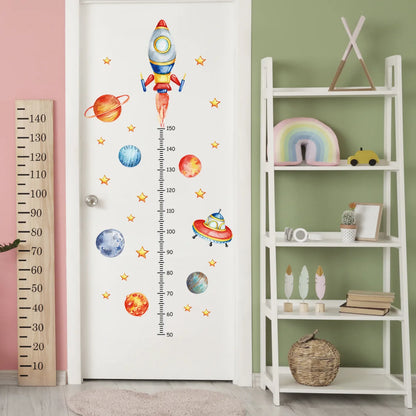 Cartoon Planet Rocket Height Measurement Wall Stickers for Kids Room Baby Boy Room Height Roller Grow Up Chart Wall Decals Mural-HomeDecorDecals_com