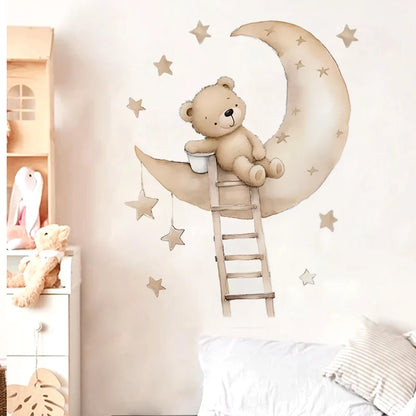 Cute Bear Star Cloud Wall Stickers for Kids Rooms Girls Boys Baby Room Bedroom Decoration Kawaii Cartoon Animal Wallpaper Vinyl-HomeDecorDecals_com