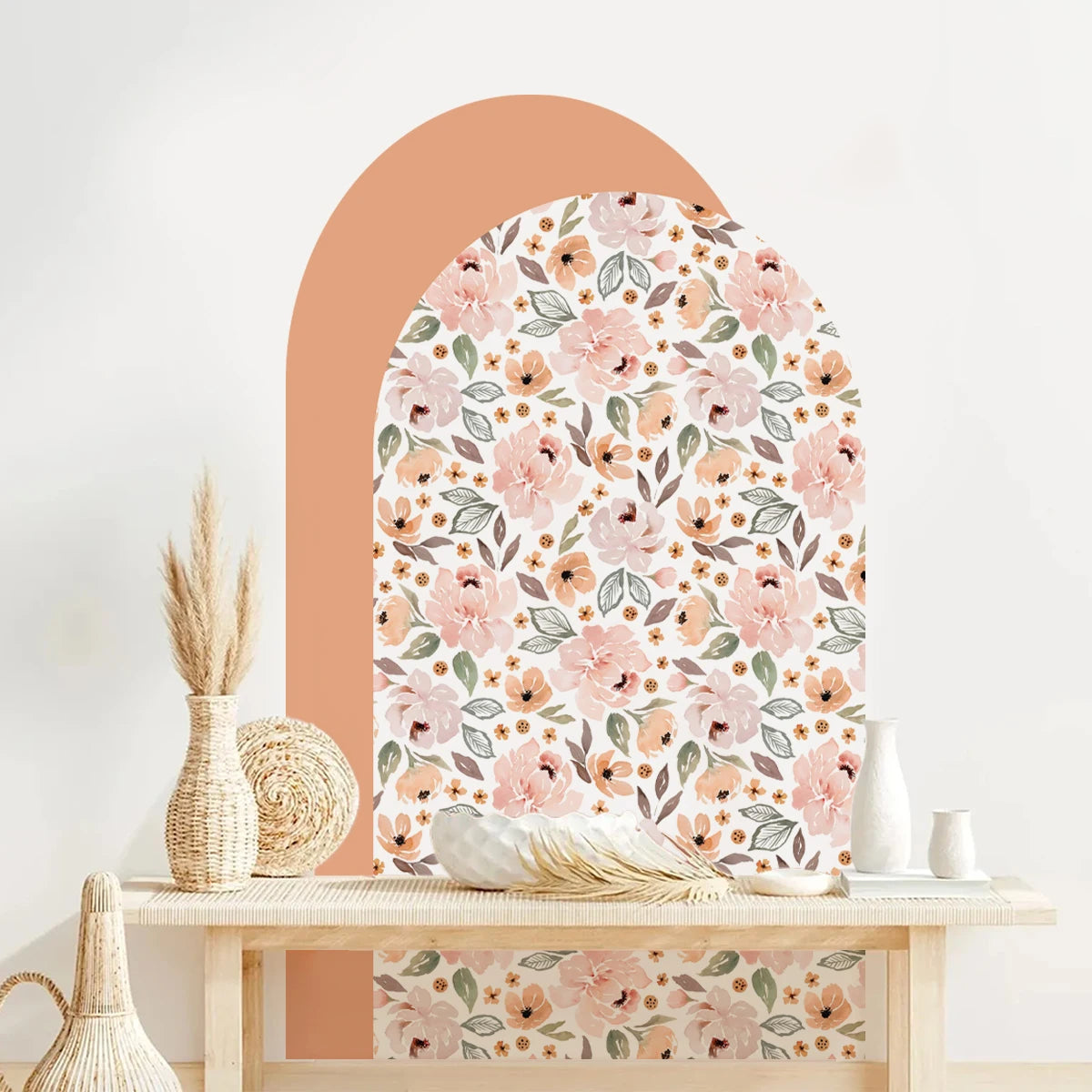 Boho Flowers Arch Wallpaper Nursery Decal Children's Room Baby Sticker Kids Bedroom Living Vinyl Home Decoration Peel and Stick-HomeDecorDecals_com