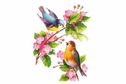 Detailed look at Beautiful Flower and Bird Art Wall Decal | Home Decor by HomeDecorDecals.