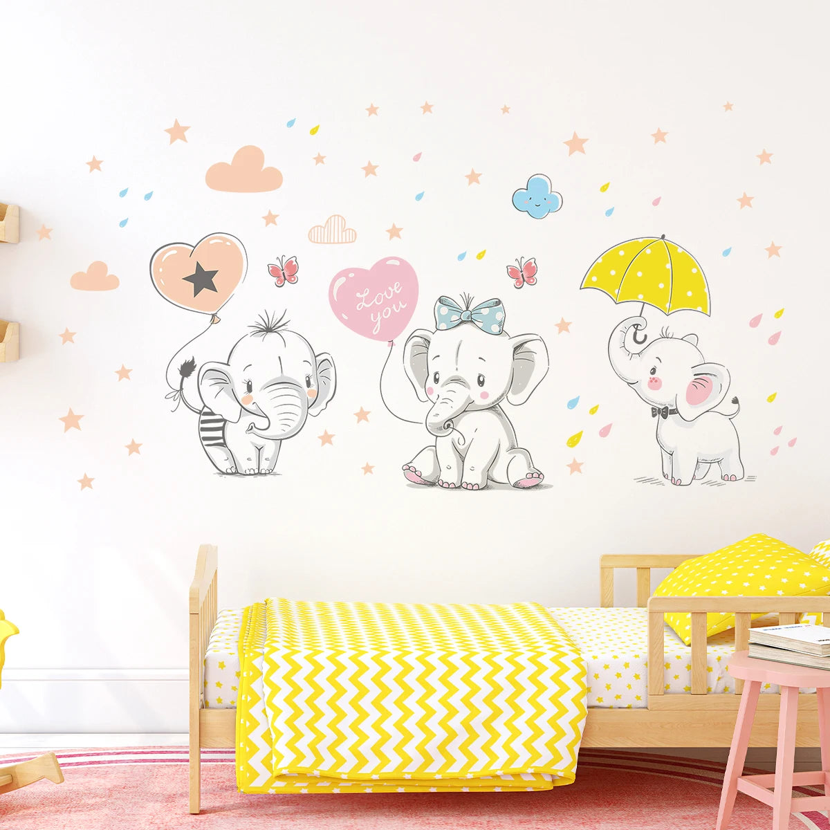 1pcs Removable PVC Wall Stickers Bedroom Kids Room Decoration Accessories Cartoon Stars Cute Elephants Wall Decor Decals-HomeDecorDecals_com