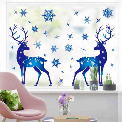 Christmas Window Clings Ornament Snowflake Sticker Glass Window Decoration Sticker Christmas Blue Snowflake Elk Wall Sticker-HomeDecorDecals_com