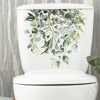 Green Plant Leaves Bathroom Toilet Sticker WC Closestool Wall Sticker Self Adhesive Mural Beautify Flower Home Decoration Decals-HomeDecorDecals_com