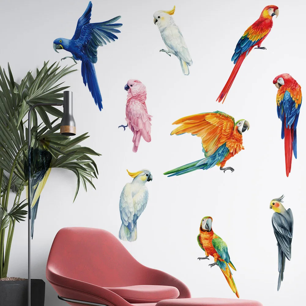 Hand-painted style Birds Wall Stickers Parrot Decal for Kids Nursery Bedroom Living Room Decor Art Removable Murals Wall Posters-HomeDecorDecals_com