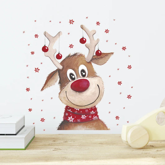 Merry Christmas Very Cute Smile Reindeer Wall Stickers for Living Room Bedroom Desk Table Festival Party Wall Decals Home Decor-HomeDecorDecals_com