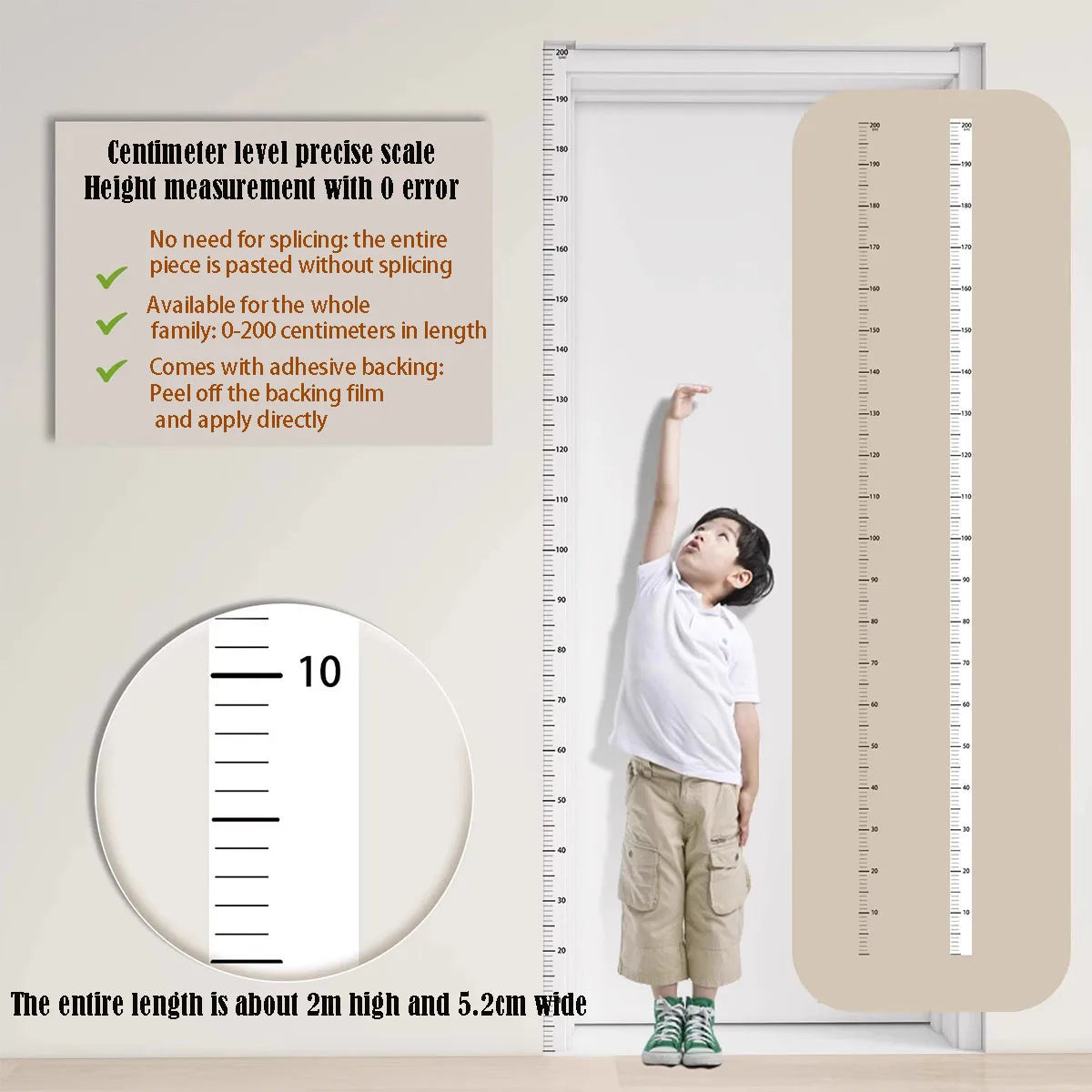 1PC Height Sticker 0-200cm Sticker, Living Room Bedroom, Middle School Student Dormitory Wall Waterproof Self-adhesive Height Pa-HomeDecorDecals_com