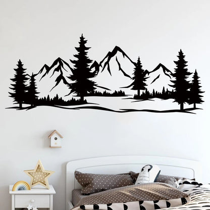 Black Mountain Pine Tree Wall Sticker, Scandinavian Silhouette Decal, Removable Nature Theme Art For Bedroom Living Room-HomeDecorDecals_com