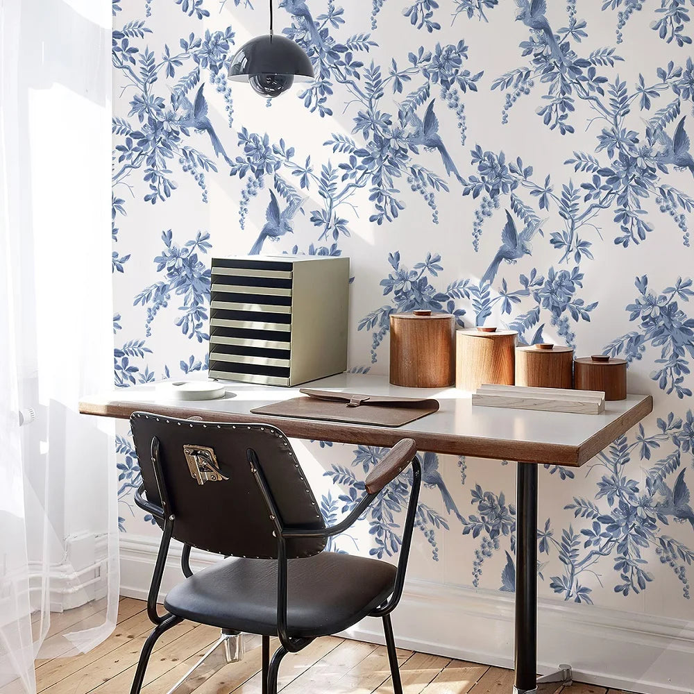 Close-up view of Blue Bird Floral Wall Decal | Home Decor by HomeDecorDecals.