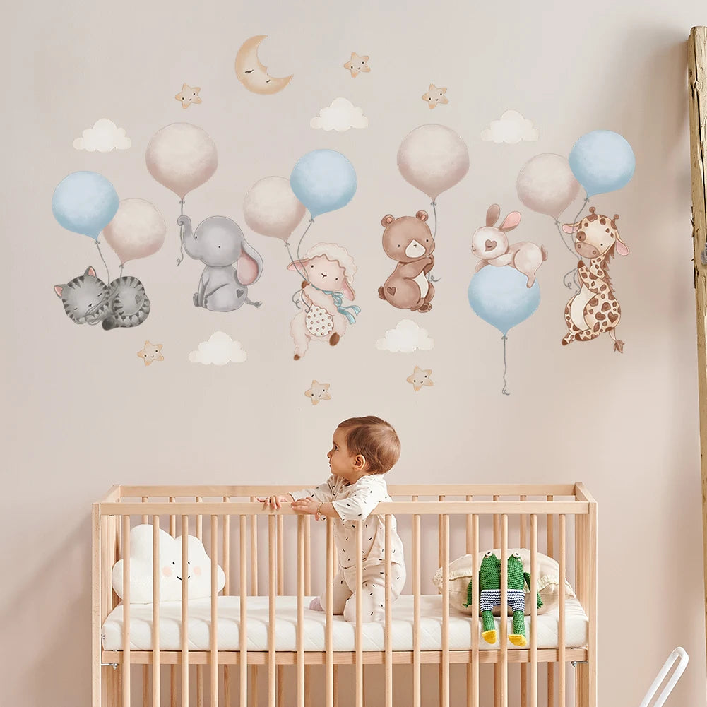 Cartoon Animal Balloon Wall Stickers With Movable Stickers For Decorating Posters And Murals In Children's Rooms-HomeDecorDecals_com