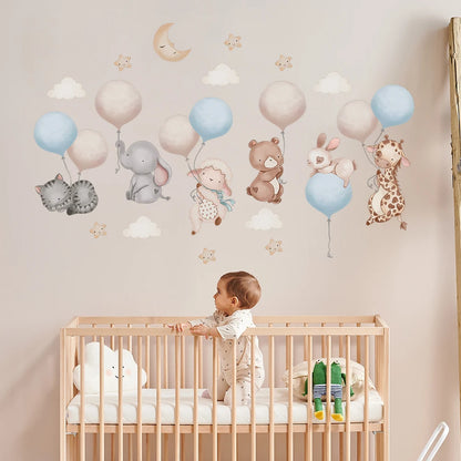Cartoon Animal Balloon Wall Stickers With Movable Stickers For Decorating Posters And Murals In Children's Rooms-HomeDecorDecals_com
