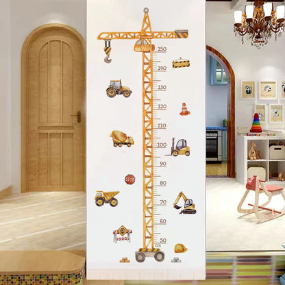 Cartoon Crane Construction Height Chart Wall Decal For Kids-HomeDecorDecals_com