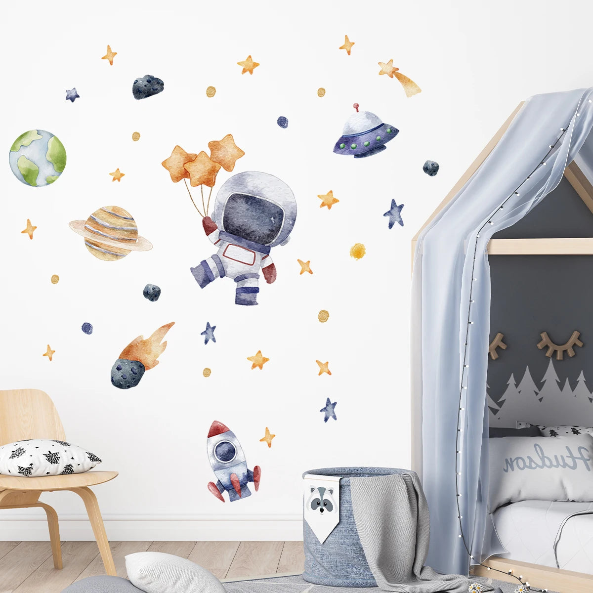1Pc Cartoon Planet Star Astronaut Wall Sticker Children Boy Room Decoration Bedroom Kids Room Wall Decals Living Room Decor Home-HomeDecorDecals_com