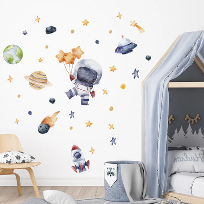 1Pc Cartoon Planet Star Astronaut Wall Sticker Children Boy Room Decoration Bedroom Kids Room Wall Decals Living Room Decor Home-HomeDecorDecals_com
