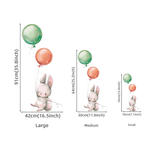 Cartoon Watercolour Balloons and Bunnies Wall Sticker | Kids Room Decor removable peel and stick wall decal by HomeDecorDeca.