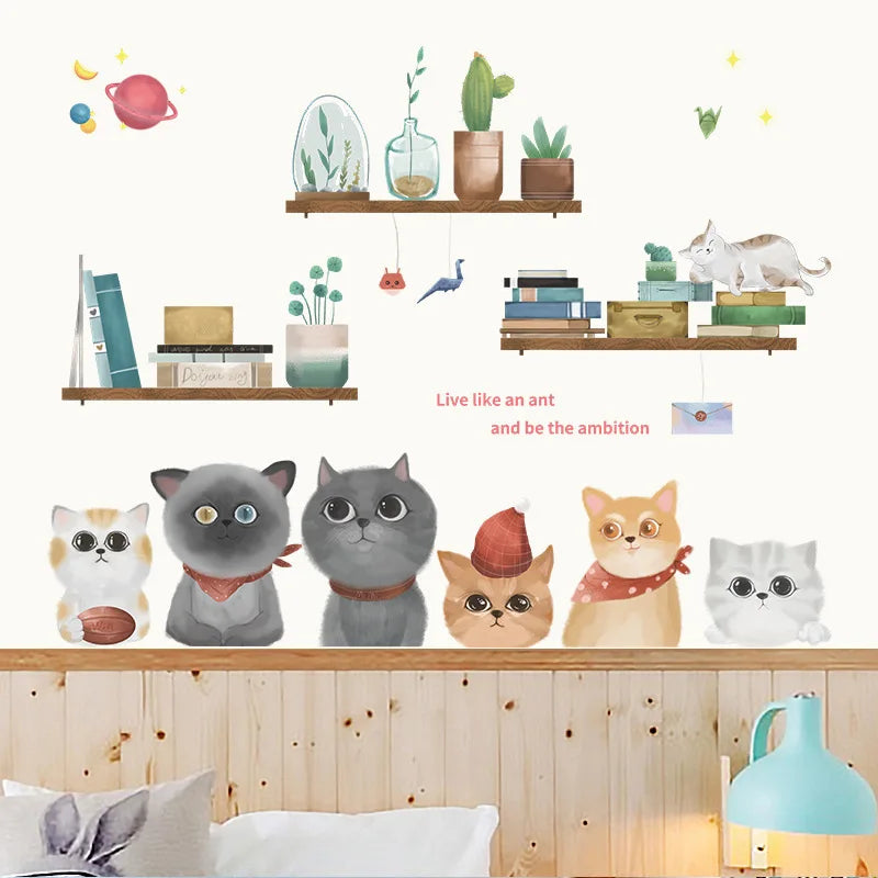2PCS Cartoon Naughty Cats Stacked Arhats Wall Stickers Kindergarten Children'S Room Wall Decoration Fun Wallpaper-HomeDecorDecals_com