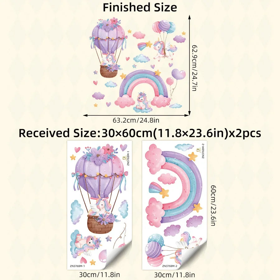 Rainbow Hot Air Balloon Unicorn Star Cloud Love Wall Decal Self-Adhesive Sticker for Girl's Bedroom Dormitory Decor-HomeDecorDecals_com