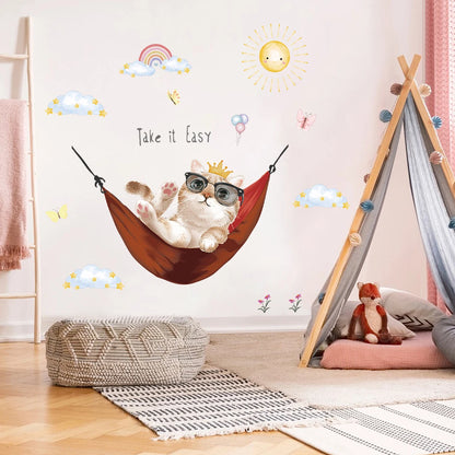1Pc Cute Cartoon Cat Basking in The Sun Wall Decals Bedroom Decoration Wall Stickers for Kids Home Decor Children's Room-HomeDecorDecals_com