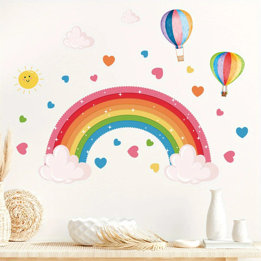 Rainbow Heart Balloon Sun Wall Decal for Kids-HomeDecorDecals_com
