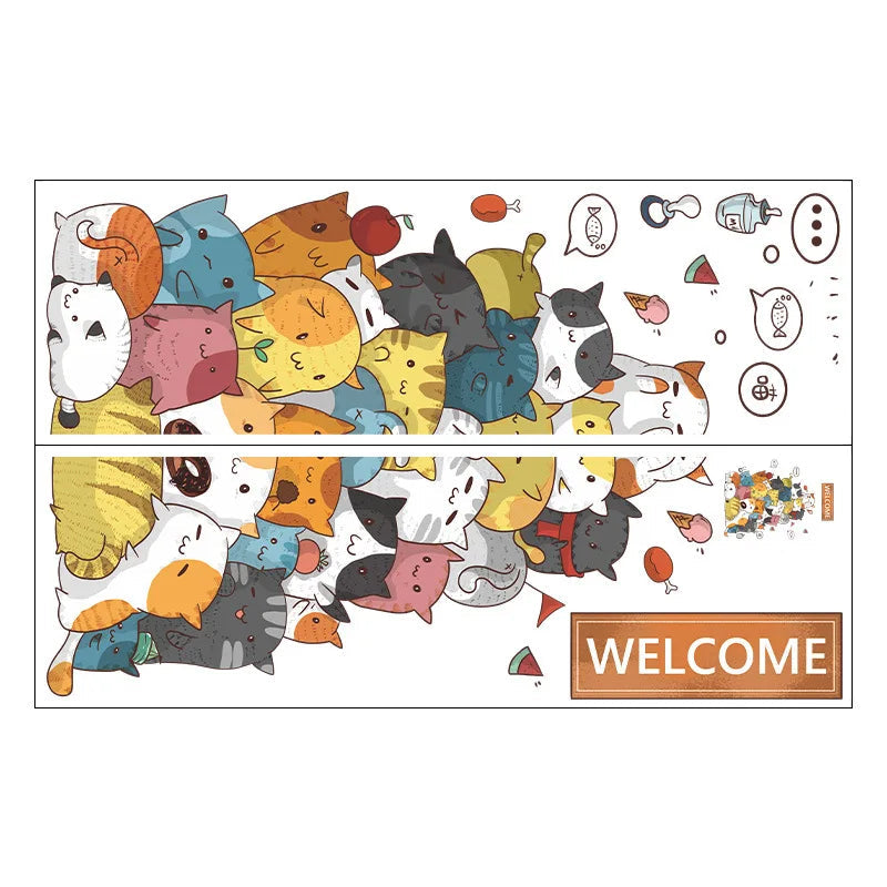 2PCS Cartoon Naughty Cats Stacked Arhats Wall Stickers Kindergarten Children'S Room Wall Decoration Fun Wallpaper-HomeDecorDecals_com