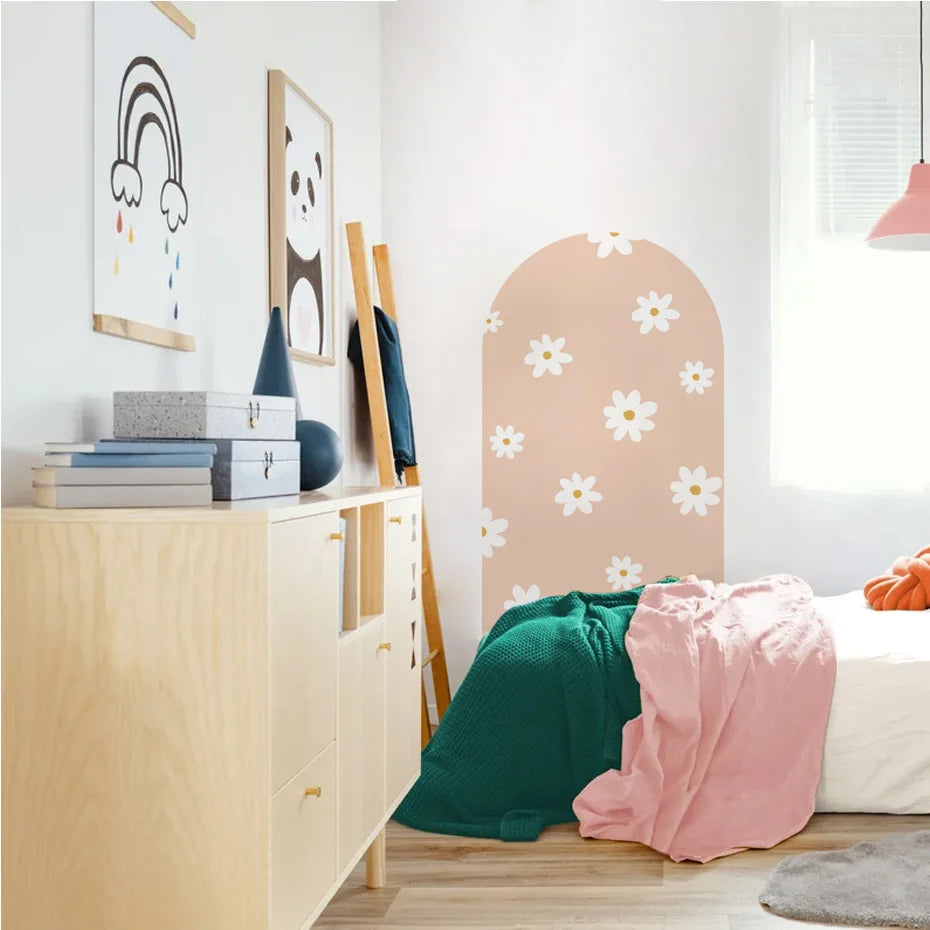 Boho Flowers Arch Wallpaper Nursery Decal Children's Room Baby Sticker Kids Bedroom Living Vinyl Home Decoration Peel and Stick-HomeDecorDecals_com