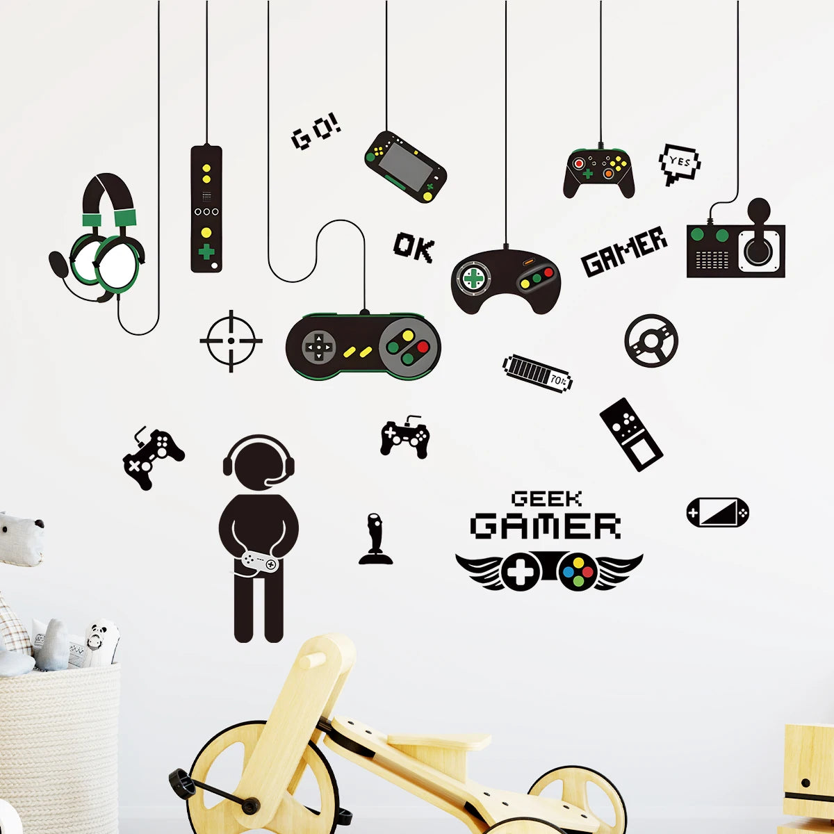 2pcs Set Creative Cartoon Game Controller Pattern Wall Stickers for Games Room Decor Boys Gift Bedroom Decoration Wall Decals-HomeDecorDecals_com