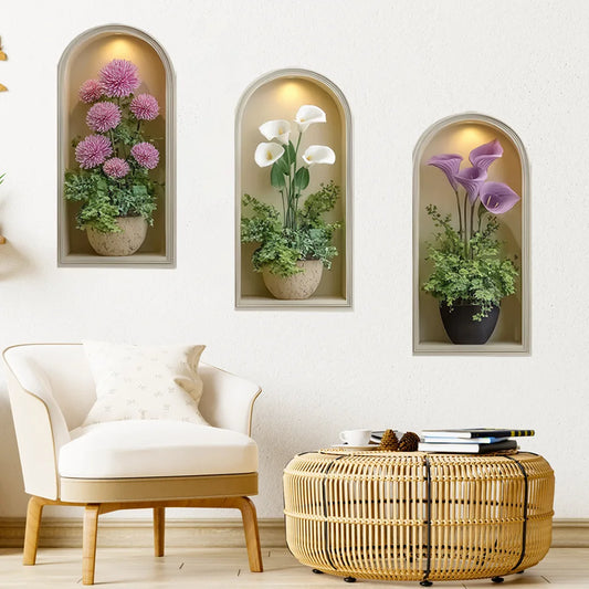 3D Realistic Potted Plants Wall Decal | Home Decor removable peel and stick wall decal by HomeDecorDecals.