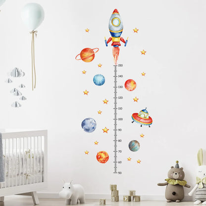 Cartoon Planet Rocket Height Measurement Wall Stickers for Kids Room Baby Boy Room Height Roller Grow Up Chart Wall Decals Mural-HomeDecorDecals_com