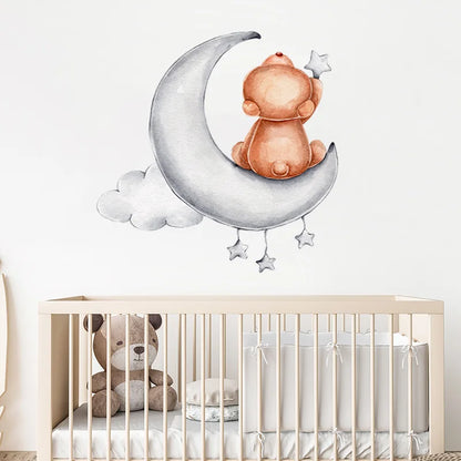Cartoon Grey Baby Elephant Moon Gold Stars Wall Stickers for Kids Room Decor Nurserry Wall Decals Girl Boy Room Decorative-HomeDecorDecals_com