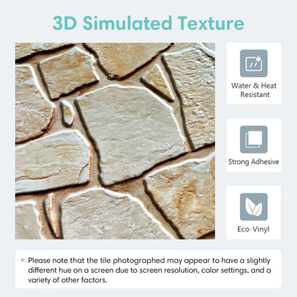 3D Tile Stickers, 3D Faux Stone Textures, Matte, 30cm x 30cm, Water and Mold Resistant, for Living Room, Kitchen Wall Update-HomeDecorDecals_com