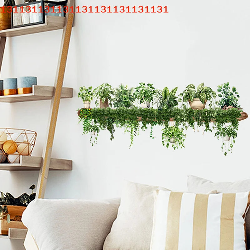 Green Plant Hanging Basket Wall Decal Décor-HomeDecorDecals_com