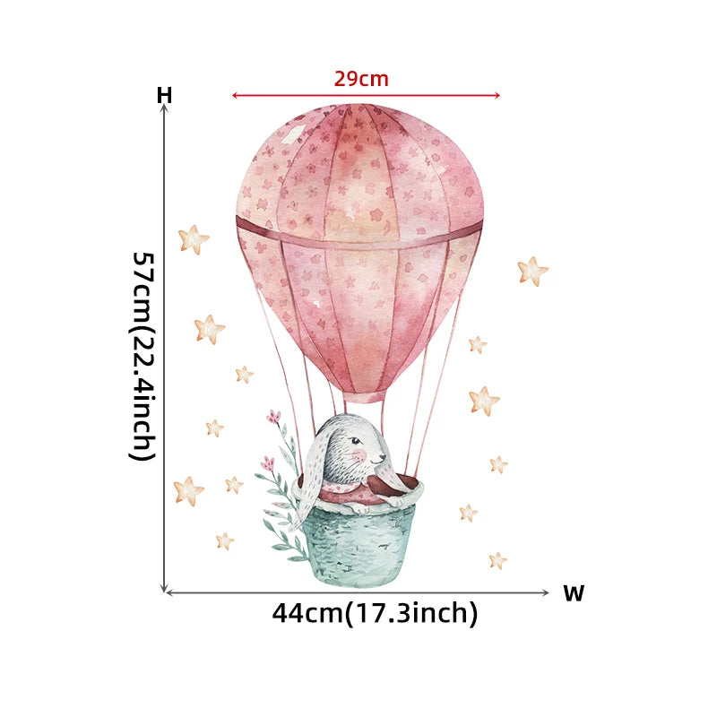 Pink Flower Hot Air Balloon Butterfly Wall Stickers for Kids Room Baby Nursery Wall Decals Bedroom Living Room Home Decor Murals-HomeDecorDecals_com