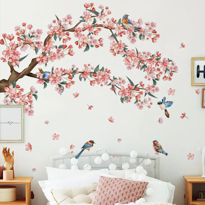 Detailed look at Creative Peach Blossom Bird and Branch Wall Decal | Home Decor by HomeDecorDecals.