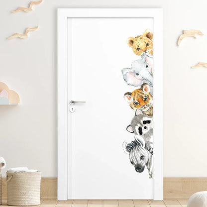 Cartoon Cute Watercolour Animals Door Stickers Decoration for Bedroom Wall Sticker Living Room Wall Art Home Decore Kids Room-HomeDecorDecals_com