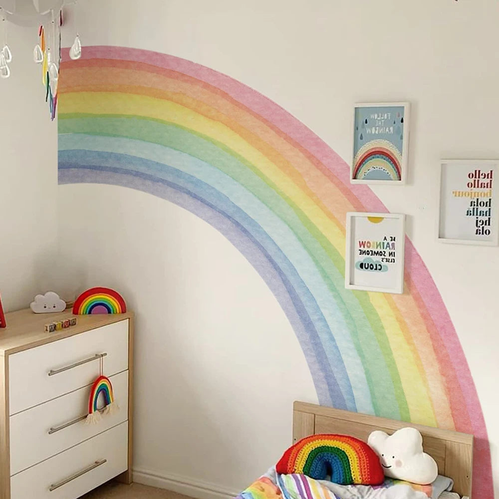 Large Watercolor Rainbow Wall Stickers For Kids Rooms Giant Child Wall Rainbow Stickers Pastel Boho Rainbow Wall Sticker-HomeDecorDecals_com