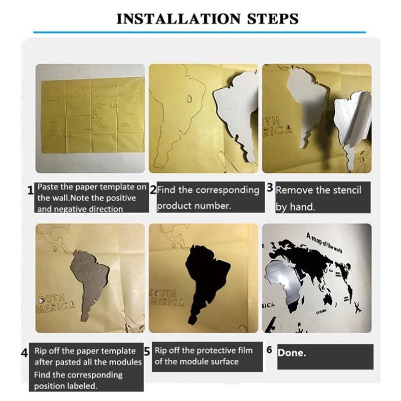 World Map Wall 3D Acrylic Wall Stickers Three-dimensional Mirror Stickers Bedroom Office Background Wall Decoration Stickers-HomeDecorDecals_com