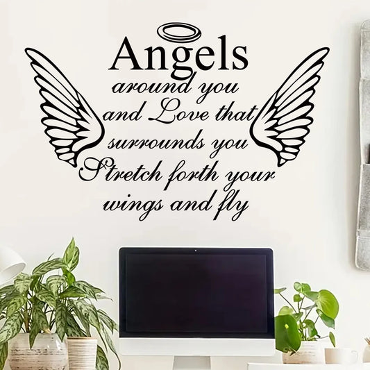 Cute Text Angel Wings Wall Mirror Stickers for Bathroom Kids Room Background Children Home Decor Wall Decals Decoration Bedroom-HomeDecorDecals_com