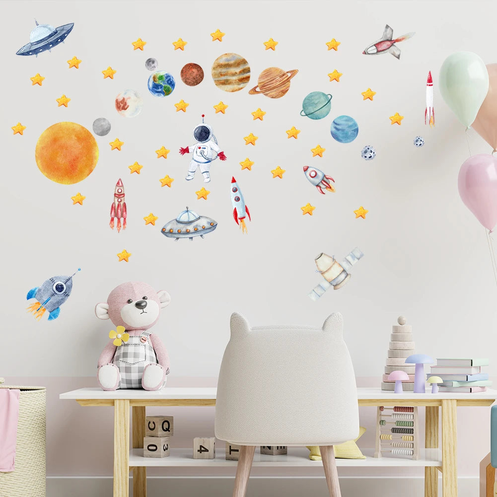 Creative Travel Planet Space Astronaut Wall Stickers Detachable Children's Room Nursery Background Decoration Wall Stickers-HomeDecorDecals_com