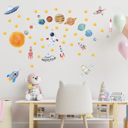 Creative Travel Planet Space Astronaut Wall Stickers Detachable Children's Room Nursery Background Decoration Wall Stickers-HomeDecorDecals_com